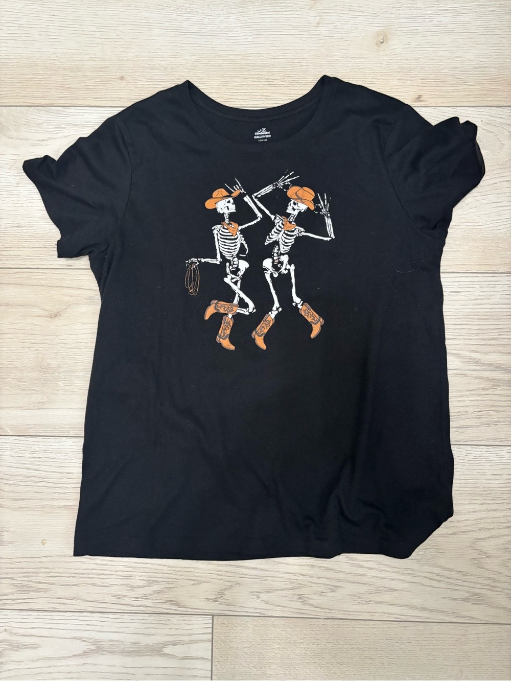 Black Kids' Short Sleeve Tee with Dancing Skeletons